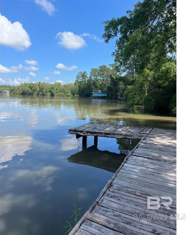 view of dock with a water view