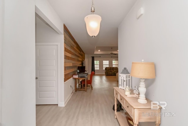 12927 Sanderling Loop, Spanish Fort, AL 36527 - hallway with wood finished floors and wood walls