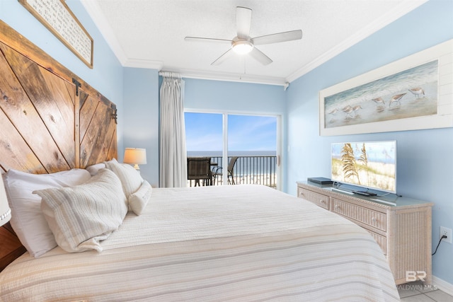 26750 Perdido Beach Blvd Unit 708, Orange Beach, AL 36561 - bedroom with ornamental molding, access to outside, and a ceiling fan