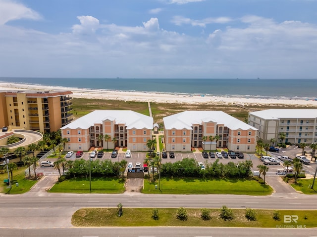 aerial view featuring a beach view and a water view