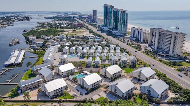 aerial view with a water view and a city view