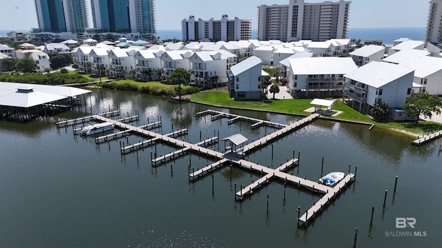 exterior space with a water view