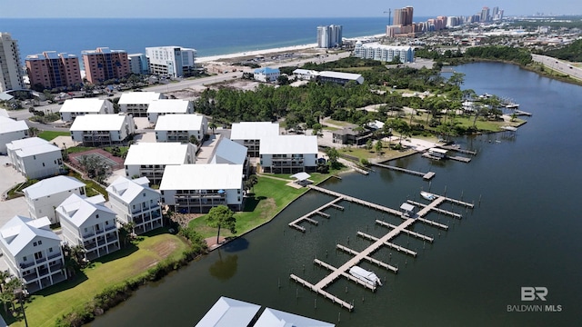 aerial view with a water view and a view of city