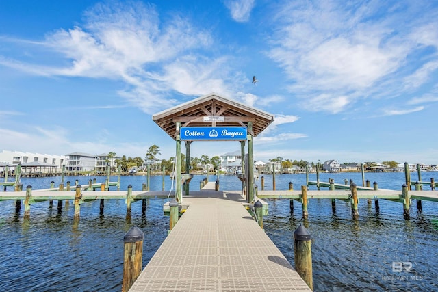 view of dock with a water view