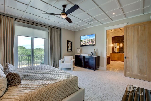27269 Perdido Beach Blvd Unit C5A, Orange Beach, AL 36561 - bedroom with light carpet, recessed lighting, access to exterior, ensuite bathroom, and ceiling fan