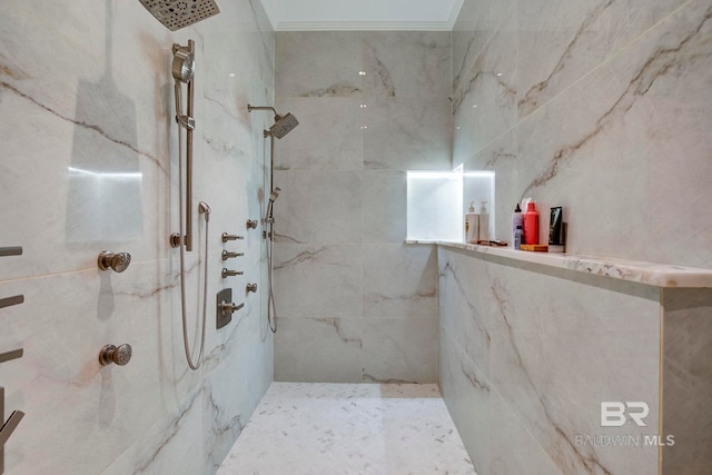 27269 Perdido Beach Blvd Unit C5A, Orange Beach, AL 36561 - bathroom featuring a marble finish shower and ornamental molding