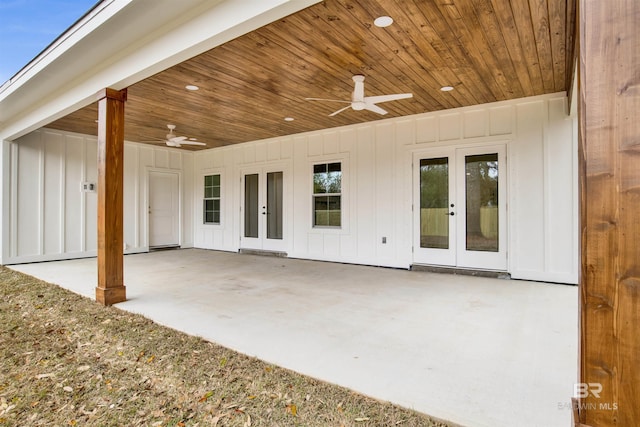 view of patio / terrace with ceiling fan and french doors