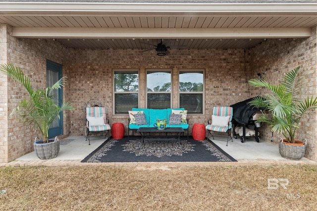 view of patio / terrace featuring ceiling fan and outdoor lounge area