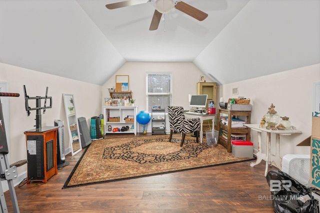 4331 Hamilton Oaks Ln, Mobile, AL 36695 - office area featuring wood finished floors, lofted ceiling, and ceiling fan