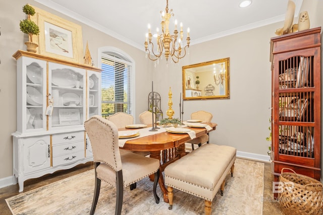 4331 Hamilton Oaks Ln, Mobile, AL 36695 - dining area with a chandelier, baseboards, and crown molding