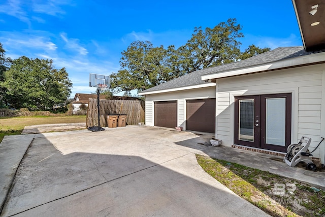 view of patio featuring a garage