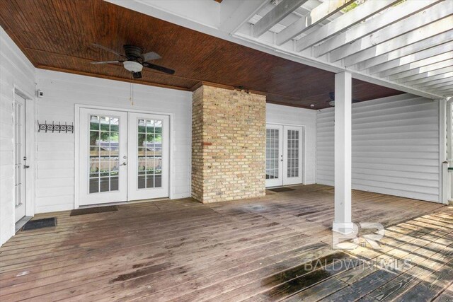 6505 Charing Wood Dr, Mobile, AL 36695 - wooden deck with french doors and ceiling fan