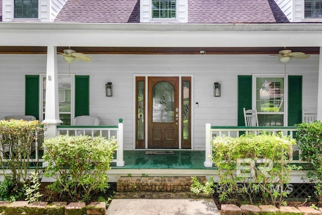 6505 Charing Wood Dr, Mobile, AL 36695 - entrance to property with ceiling fan, covered porch, and a shingled roof