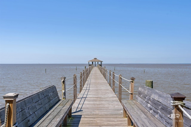 view of dock with a water view