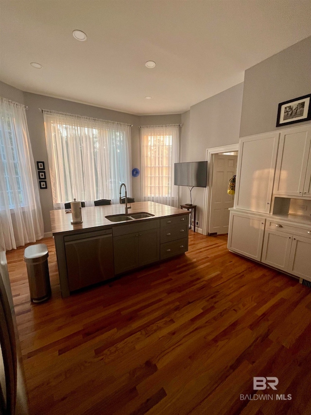 kitchen with sink and hardwood / wood-style floors