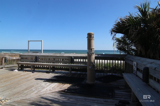 deck featuring a water view