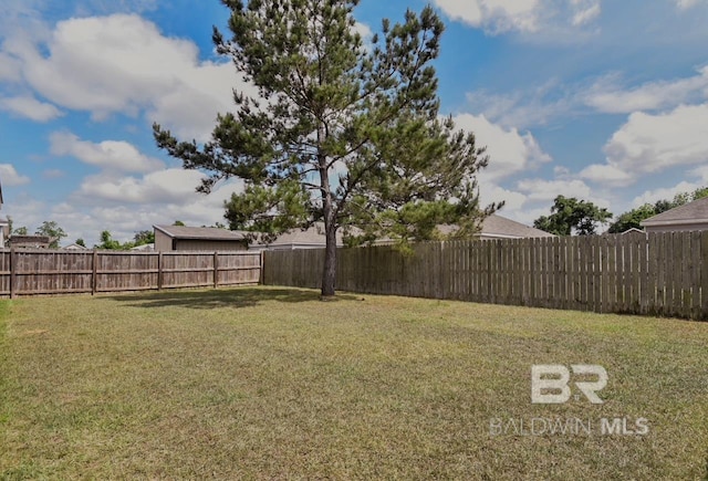 view of yard with a fenced backyard
