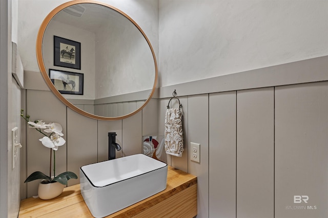 bathroom with hardwood / wood-style flooring and sink