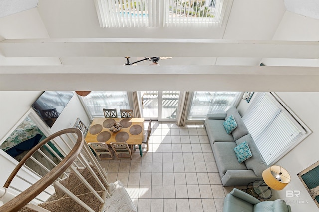 living area featuring light tile patterned floors