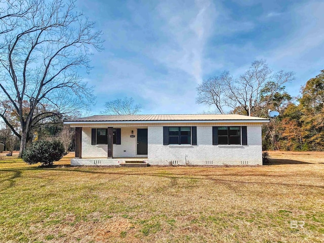 single story home with a front lawn and a porch