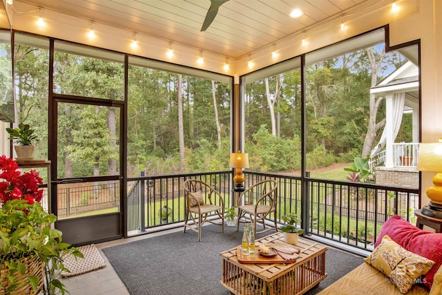 sunroom featuring a healthy amount of sunlight and wood ceiling