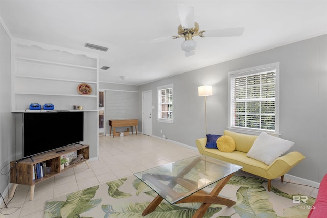 2774 N Grafhill Dr, Mobile, AL 36606 - living area featuring light tile patterned flooring and a ceiling fan