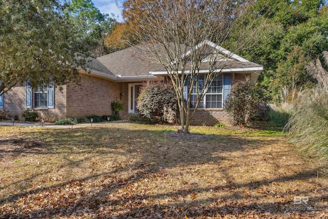 single story home featuring a front lawn