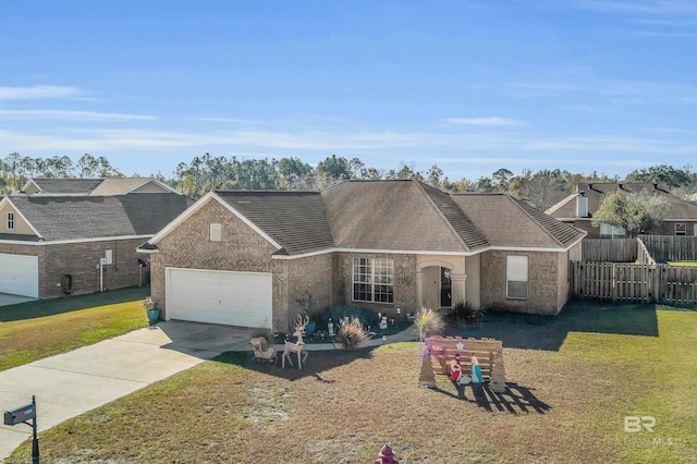 single story home with a garage and a front yard