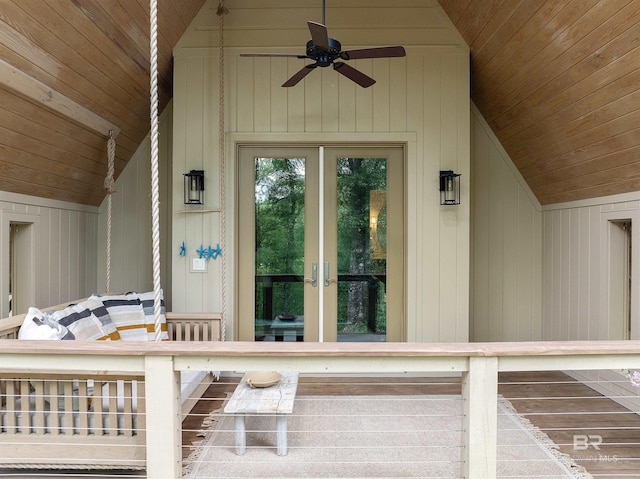 exterior space featuring french doors and ceiling fan