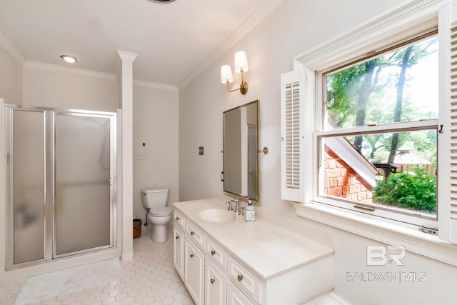 41 Yester Pl, Mobile, AL 36608 - bathroom featuring crown molding, a shower stall, and plenty of natural light