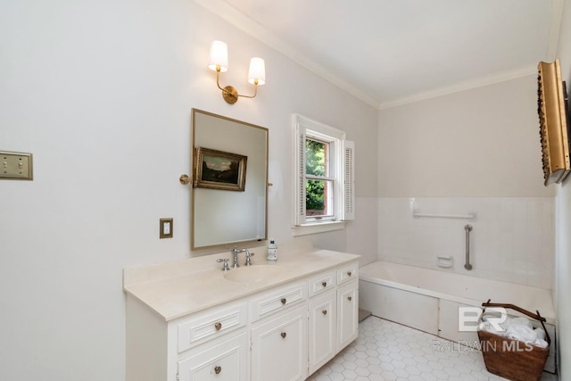 41 Yester Pl, Mobile, AL 36608 - full bathroom with a garden tub, vanity, and ornamental molding
