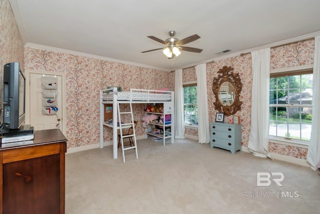 41 Yester Pl, Mobile, AL 36608 - bedroom with visible vents, wallpapered walls, carpet floors, and multiple windows
