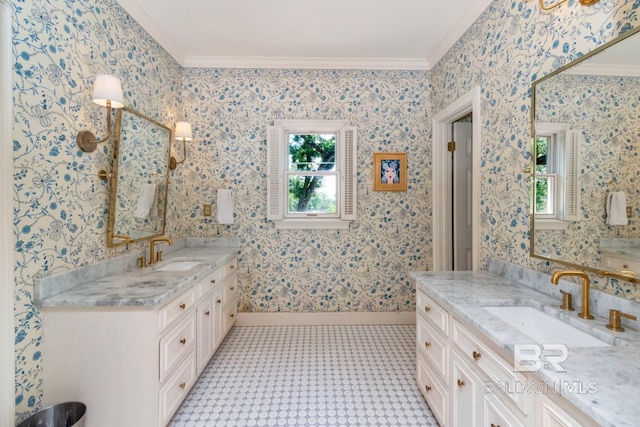 41 Yester Pl, Mobile, AL 36608 - full bathroom featuring ornamental molding, a healthy amount of sunlight, and a sink