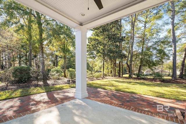 view of patio / terrace featuring ceiling fan