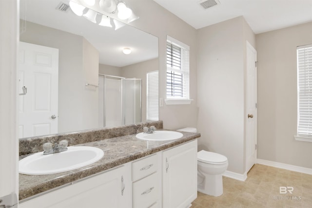 full bath with a stall shower, visible vents, and a sink