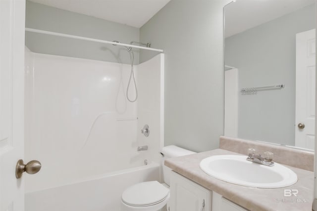 full bathroom featuring toilet, shower / bath combination, and vanity