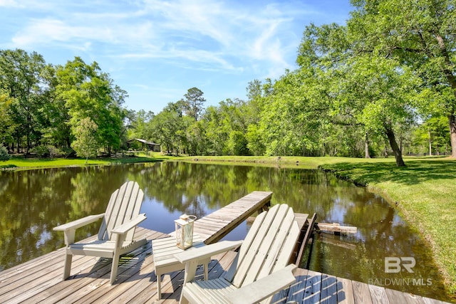 view of dock with a water view