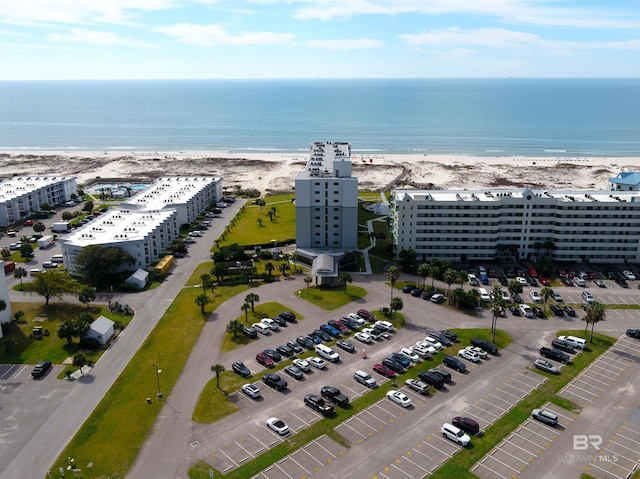 aerial view featuring a beach view and a water view