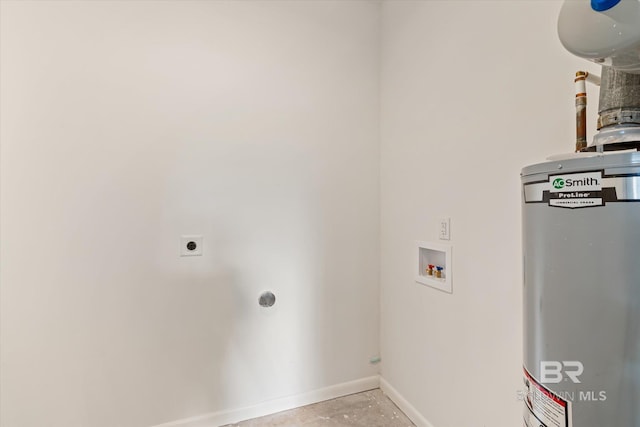 washroom featuring electric dryer hookup, hookup for a washing machine, and gas water heater