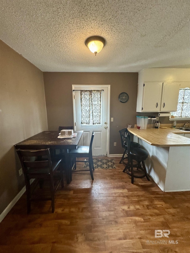 dining room featuring hardwood / wood-style floors and a textured ceiling