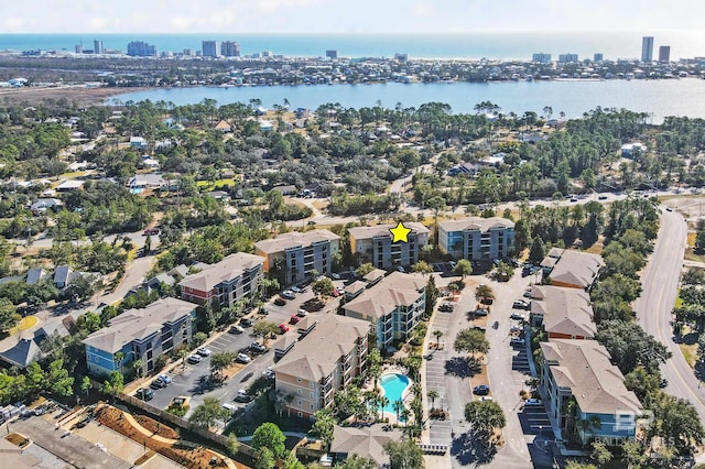 aerial view with a water view