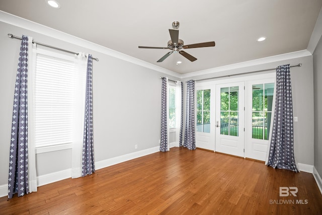 467 Colony Dr, Fairhope, AL 36532 - empty room with wood finished floors, a ceiling fan, baseboards, ornamental molding, and recessed lighting