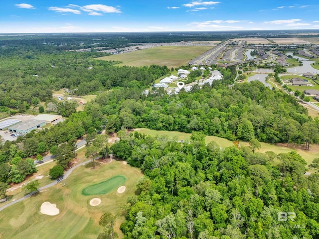 bird's eye view featuring view of golf course and a water view