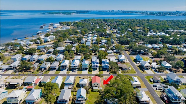 aerial view with a water view and a residential view