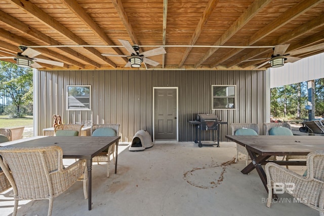 view of patio / terrace with ceiling fan and area for grilling