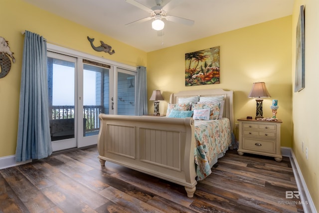 630 Lemoyne Dr Unit 8D, Dauphin Island, AL 36528 - bedroom with access to outside, baseboards, a ceiling fan, and dark wood-style floors