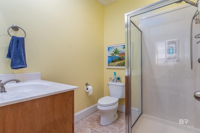 630 Lemoyne Dr Unit 8D, Dauphin Island, AL 36528 - bathroom with baseboards, toilet, a shower stall, vanity, and tile patterned flooring