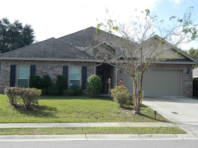 single story home featuring a garage and a front yard