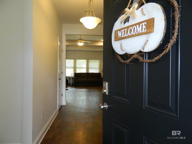 corridor with dark hardwood / wood-style floors