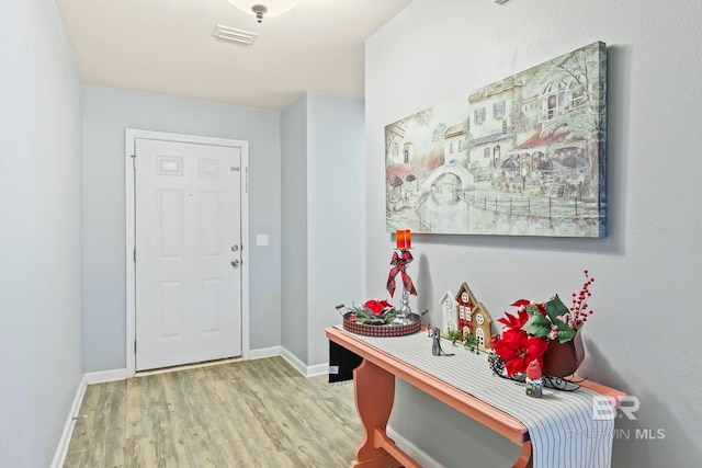 foyer entrance with hardwood / wood-style flooring